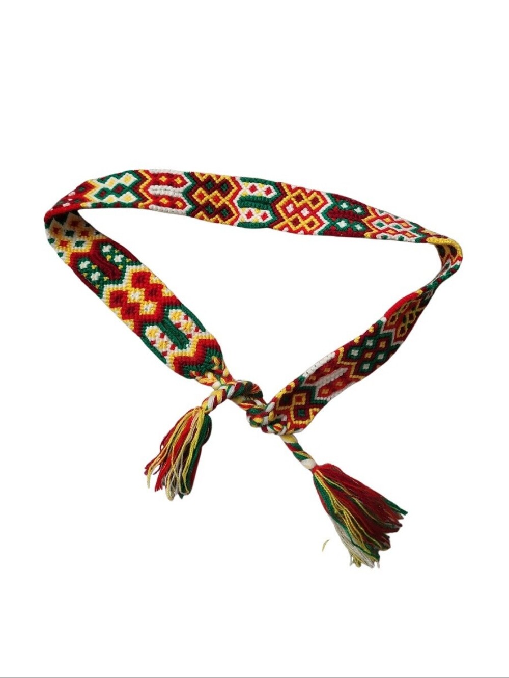 Vintage Handwoven Bohemian Hippie Folk Art Geometric Tie Belt M